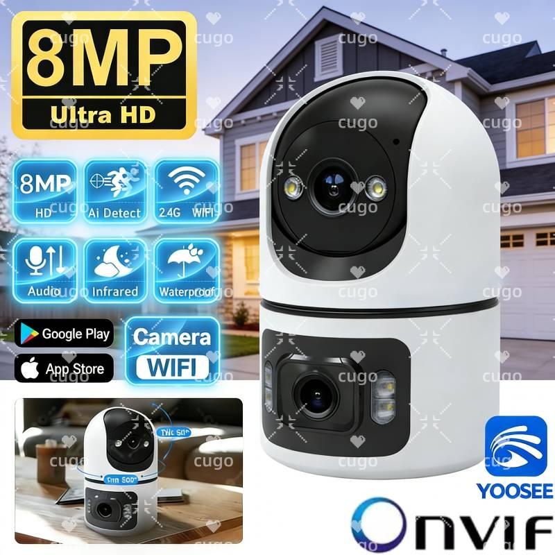 8MP WiFi IP カメラデュアルレンズベビーモニター調節可能なブラケットセキュリティワイヤレス監視カメラ Onvif 10X ズームミニカム