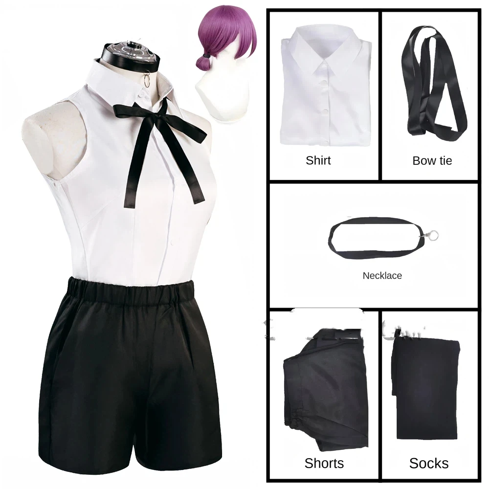 2026 チェーンソー Reze コスプレ衣装衣装シャツネクタイショートウィッグネックリング女性制服ハロウィン