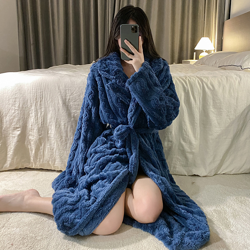 女性のフランネルバスローブサッシュ付き固体長袖レディースドレッシングガウンフリース冬暖かいホームウェアバスローブ女性用