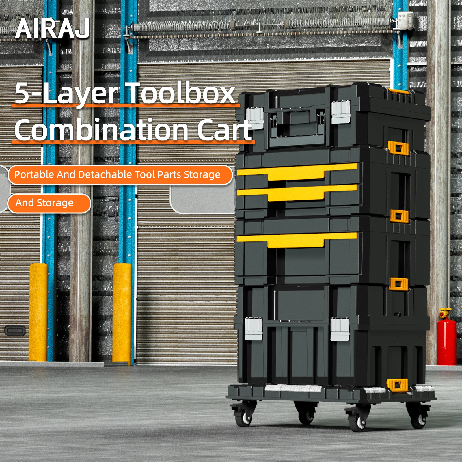 AIRAJ 積み重ね可能なモジュラーコンボツールボックスセット - 省スペースモジュラーアセンブリ用ホイール付きポータブルコンボツールボックス