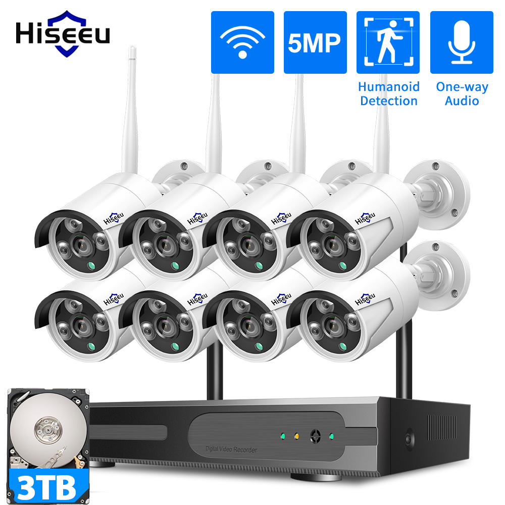 Hiseeu 3/5MP WiFi CCTV カメラセキュリティシステム IR ナイトビジョン弾丸カメラセット 10CH NVR ワイヤレス CCTV 監視システム