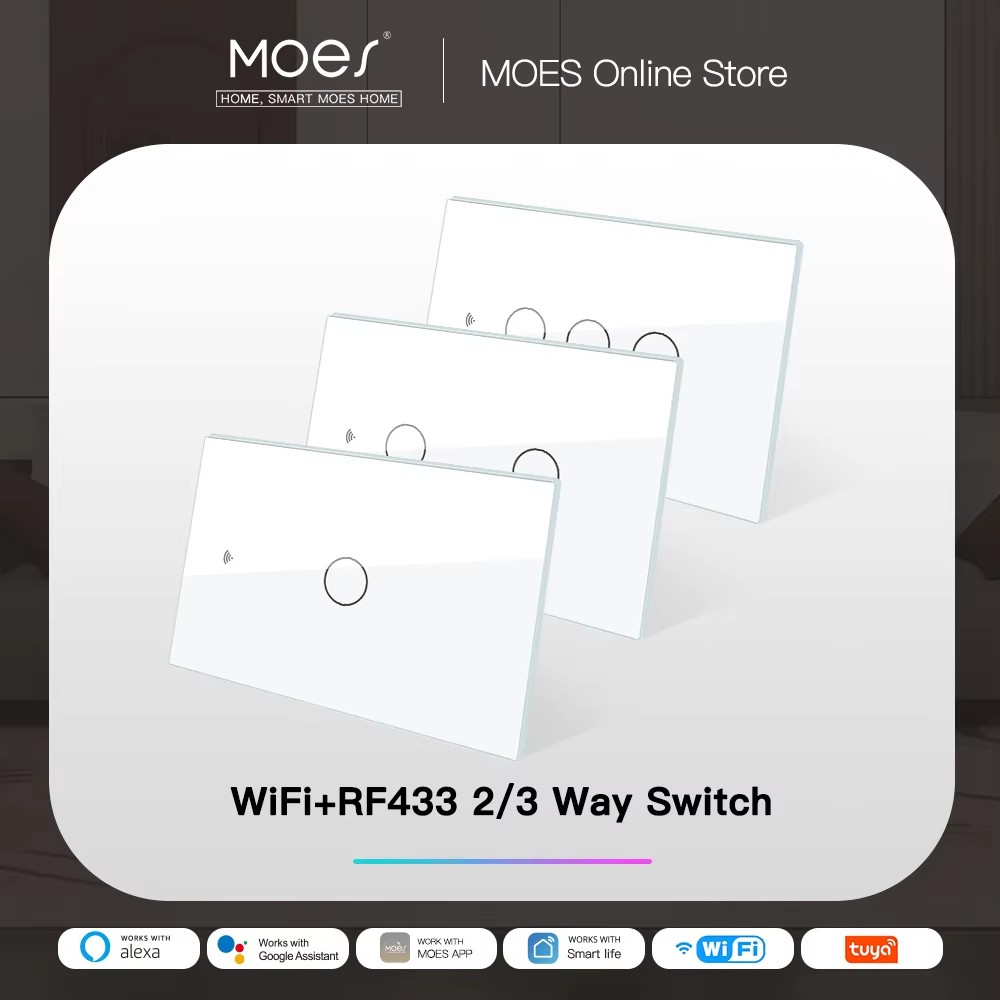 MOES スマートガラスパネルスイッチスマートライフ/Tuya アプリマルチコントロールアソシエーション、Alexa による音声コントロール、Google ホーム、1/2/3/4 ギャング