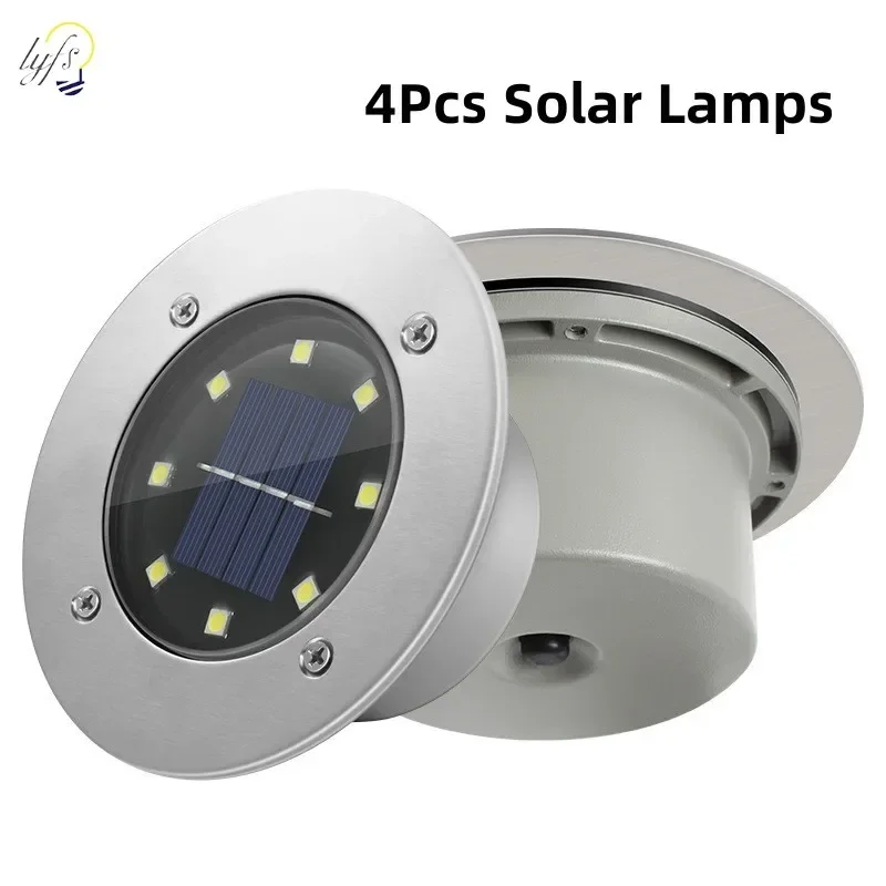 4 個 LED ソーラーガーデンライト屋外照明フロアランプ 8 LED 地下デッキライト太陽光発電パネルガーデンスポットライト