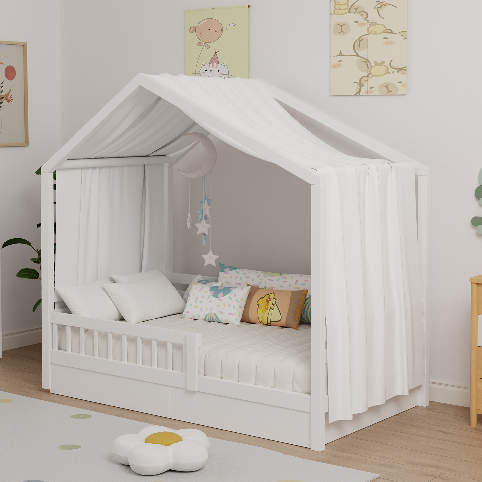 ハウスベッドキャノピー、コットンモスリン製キャノピーハウスベッド、ハウスキャノピーベッド子供部屋装飾用ファブリックキャノピー