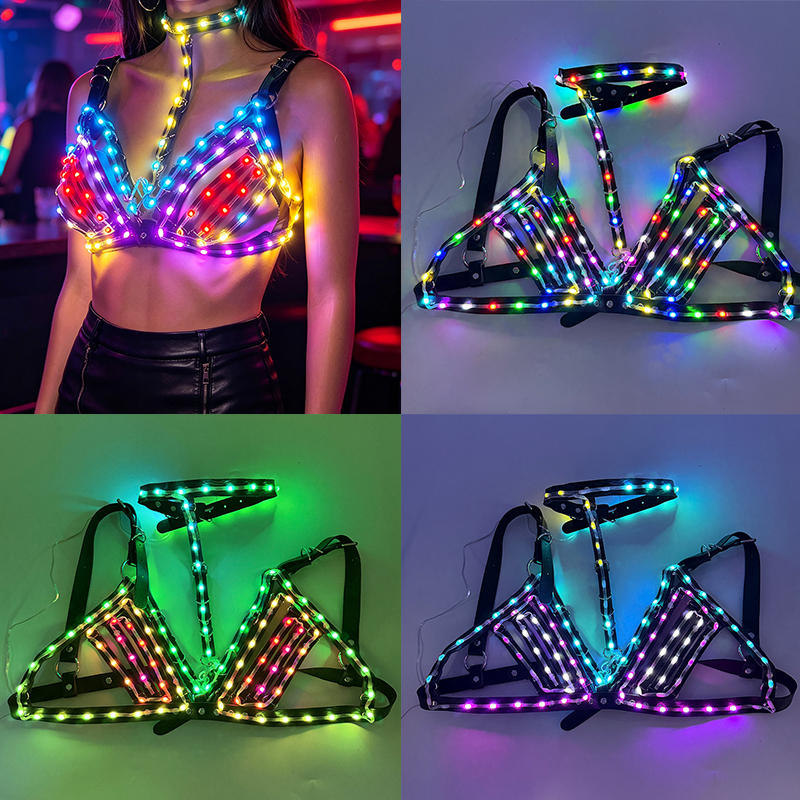 光る吊り首下着セクシーな LED ブラジャーカラフルな点滅ステージウェア女性歌手ダンサーパンクナイトクラブ衣装