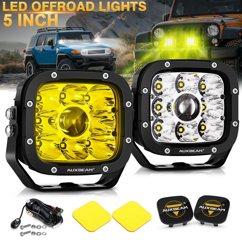 AUXBEAM 5 インチハイライト 5050/7035 LED ワークランプホワイト/アンバーデュアルカラースポットライト w/ハーネスデイタイムランプ SUV ピックアップオフロード用