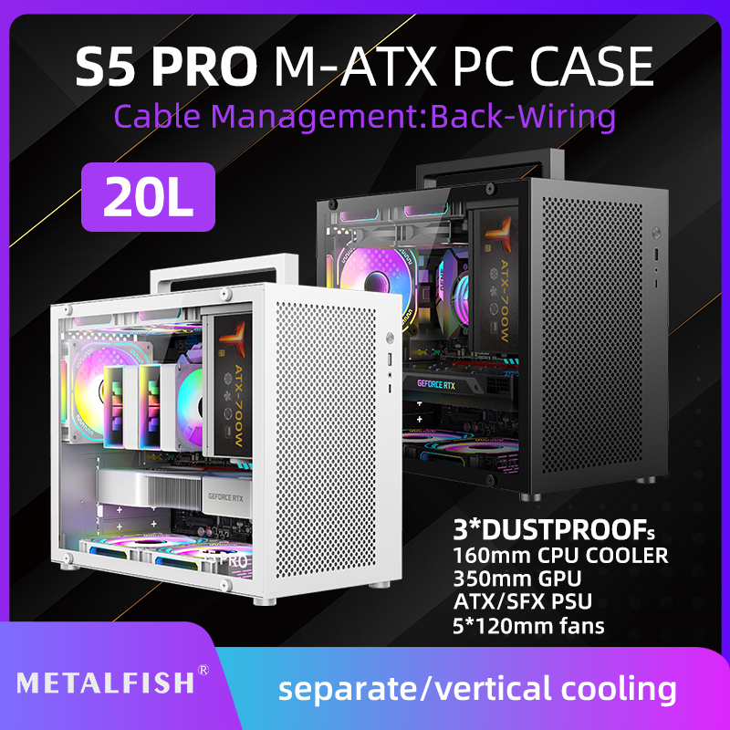 METALFISH S5 プロ 20L コンピュータケースゲーミング PC シャーシサポート MATX/ITX SFX/ATX PSU 160 ミリメートルタワー/180 水冷クーラー