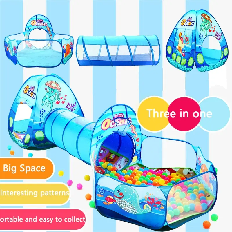 子供用テント 折りたたみ式 ベビー 3In1 遊び場 子供用ベビーサークル ドライプール用屋内ボール ポリエステルトンネル付き 子供用ゲーム