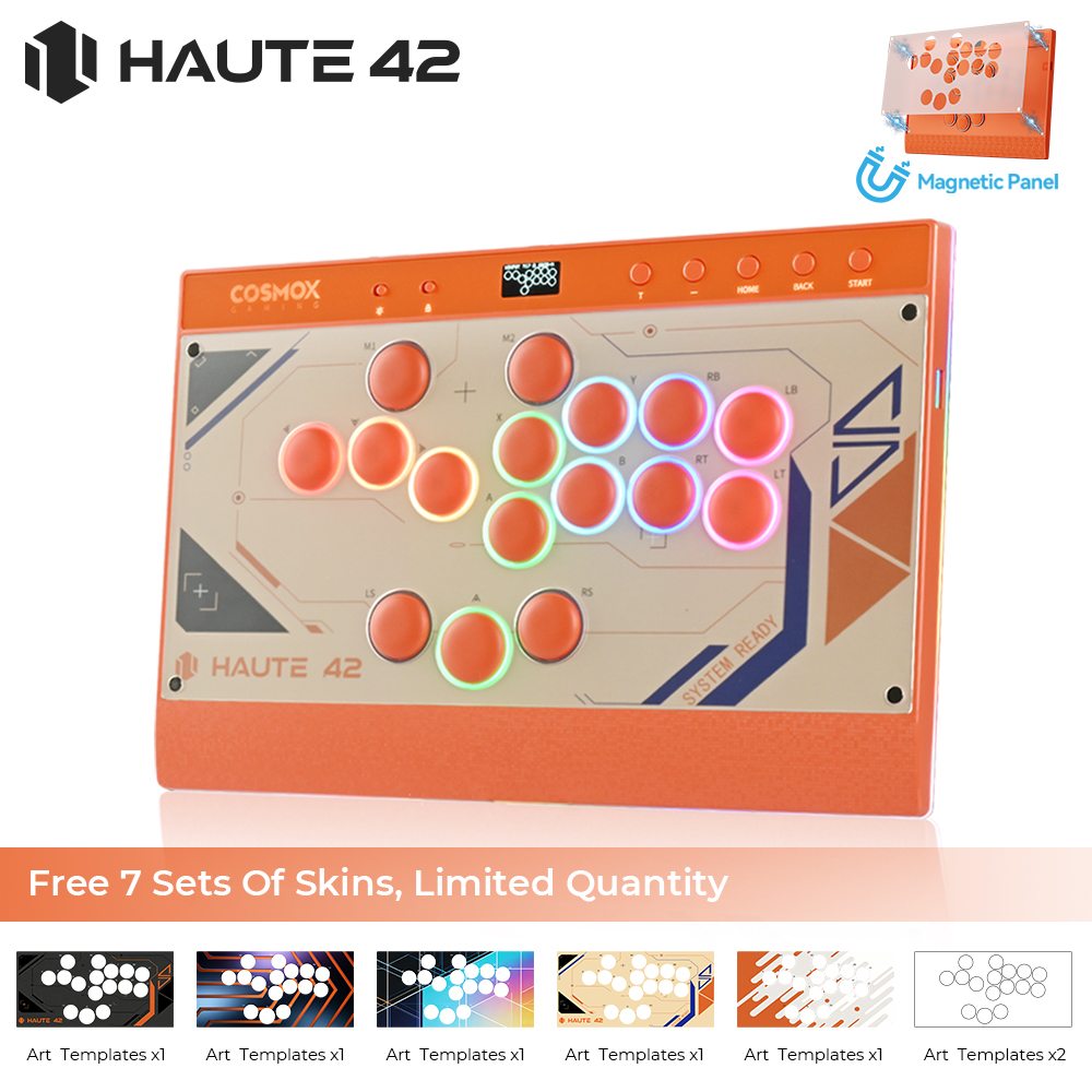 Haute42 新しい C16 オレンジ磁気スティックレスアーケードスティックレバーレスヒットボックスコントローラ PC/PS4/PS5/スイッチレバーレススティック用