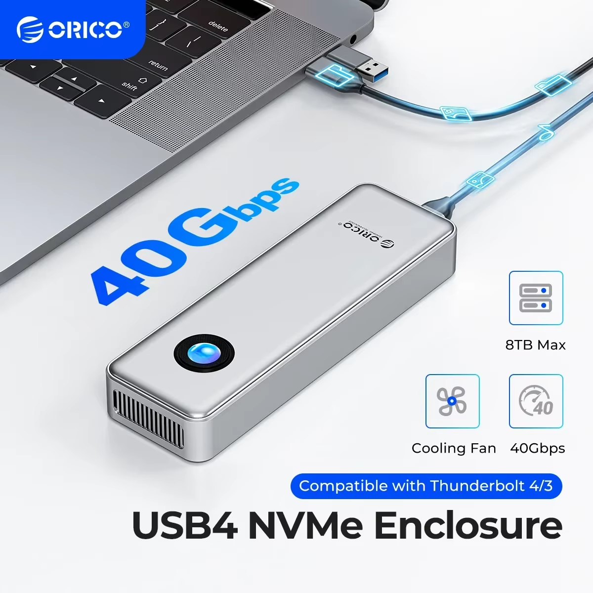 ORICO RGB 40Gbps USB4 M.2 SSD エンクロージャ 冷却ファン付き PCIe4.0 NVME エンクロージャ アルミニウム 互換 Thunderbolt 3/4
