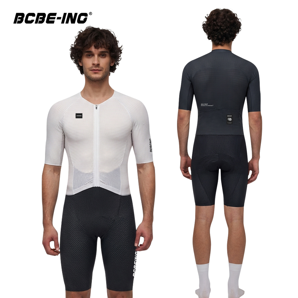 BCBE-ING 男性エアロサイクリングスキンスーツフィット夏半袖サイクリングジャンプスーツトレーニング軽量通気性サイクリングスーツ YKK ジップ