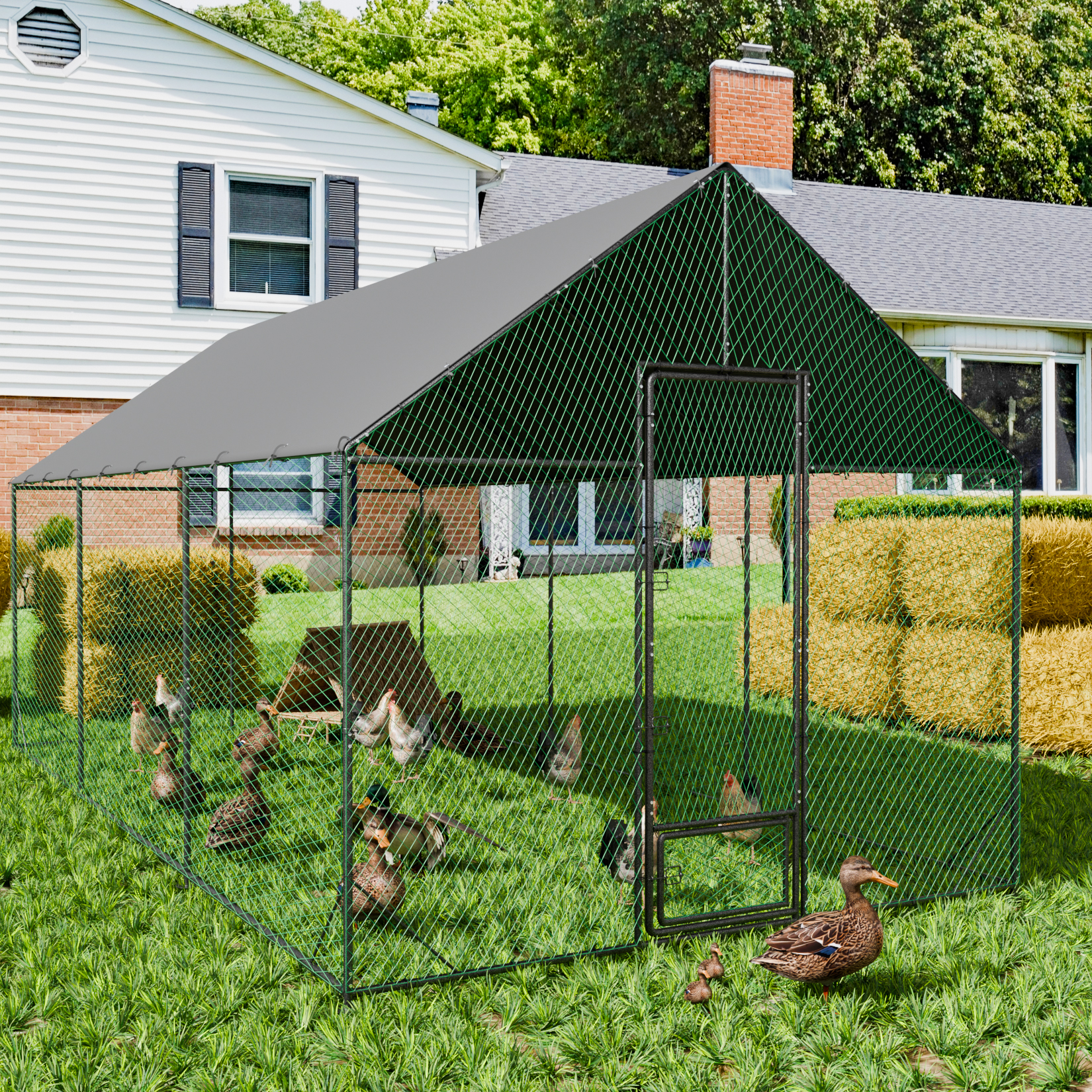 L XL XXL アップグレードされた高耐久金属鶏小屋 カバーとナイロンネット付き ペット動物家禽飼育鶏小屋 屋外裏庭用