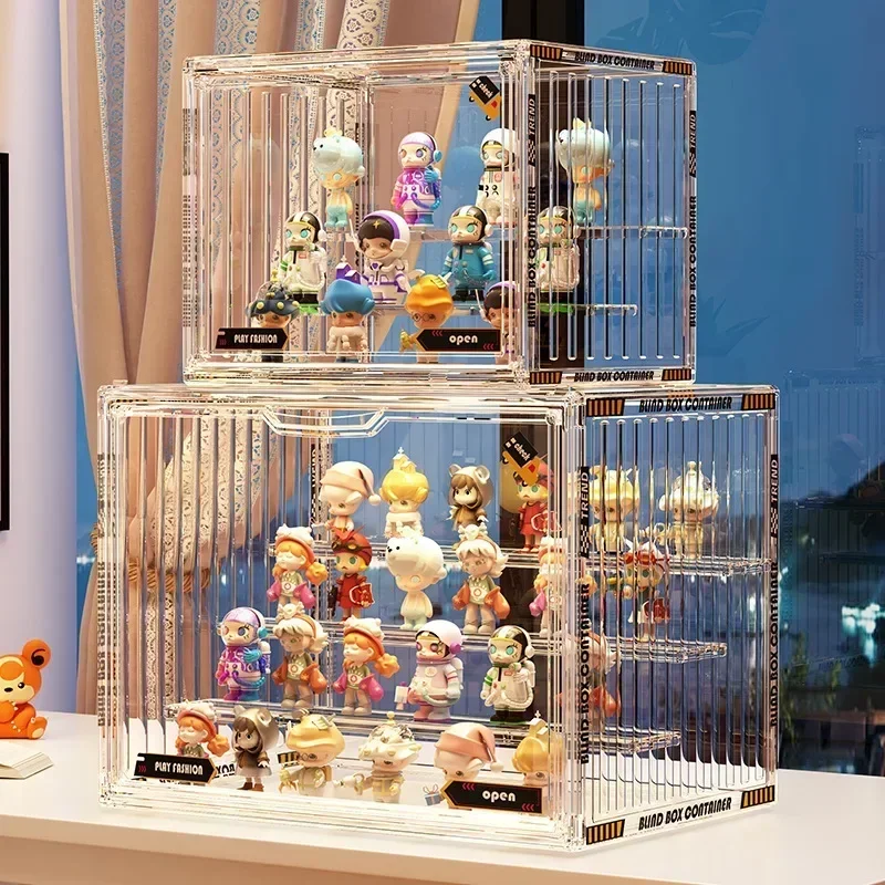 大型コンテナデザインのアクリルオーガナイザー、コレクターフィギュアやブラインドボックスおもちゃ、アクションフィギュア、デスクトップオーガナイザーボックス用