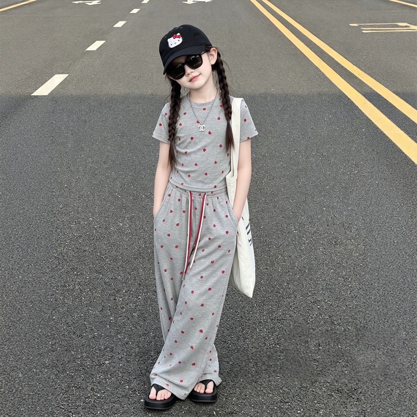 2026 新しい夏の女の子 2 個衣装スタイリッシュなファッション半袖トップ長ズボンツーピース服セットビッグ十代の子供スーツ