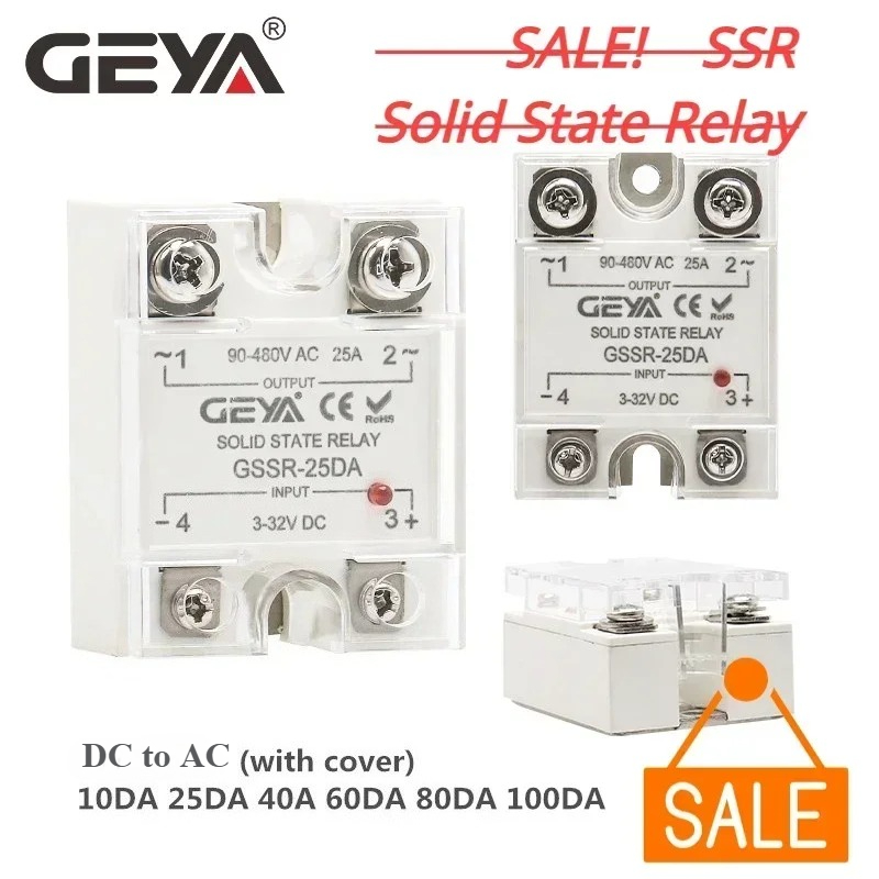 ビッグセール GEYA 単相ソリッドステートリレー SSR 40DA/60DA/80DA/100DA DC 制御 AC ペーストカバー付き 100A SSR DA