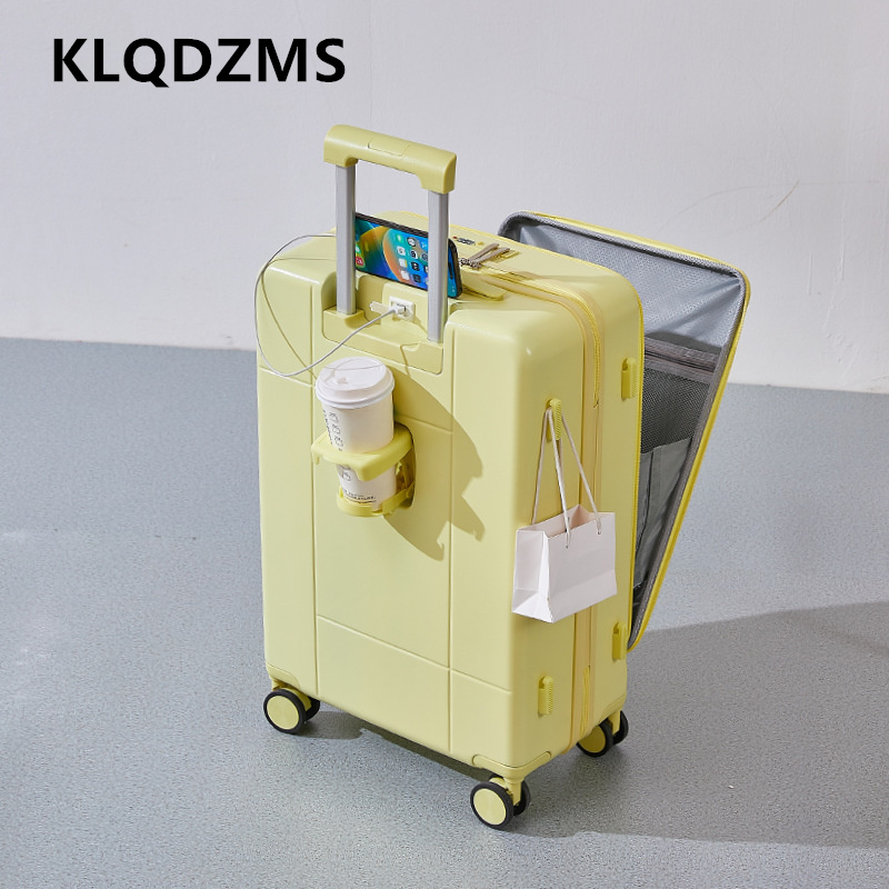 KLQDZMS 多機能荷物フロントオープニング搭乗ケース ABS PC トロリーケース 20 "22" 24 "26" 28 インチ充電ラップトップスーツケース