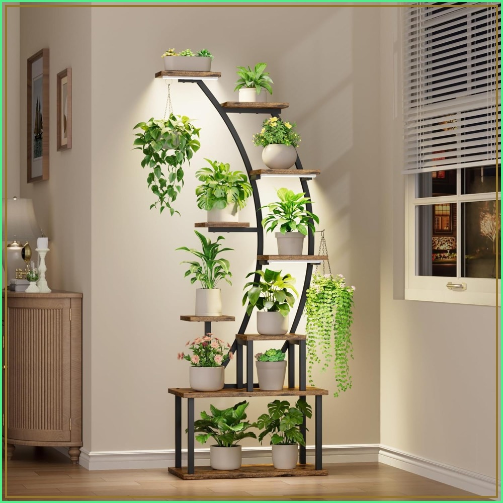 高さ63インチの植物スタンド、成長ライト付き、屋内植物用9段コーナーシェルフ、頑丈な鉄フレーム、室内装飾ディスプレイ