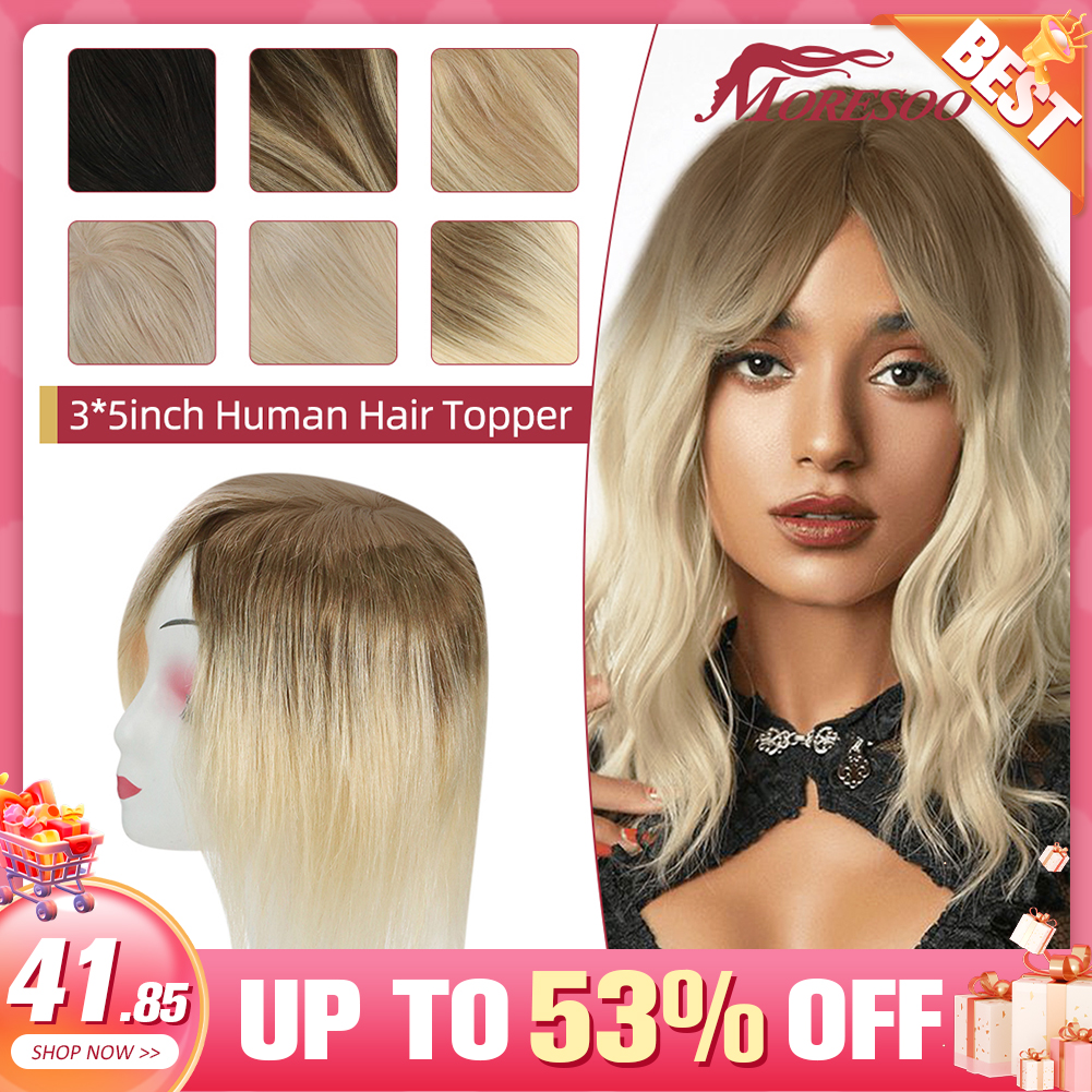 Moresoo 13*13 センチメートル人毛トッパー女性のためのクリップモノラルと PU トップ 150% 密度レミーバジリアンヘアピーストッパー目に見えない