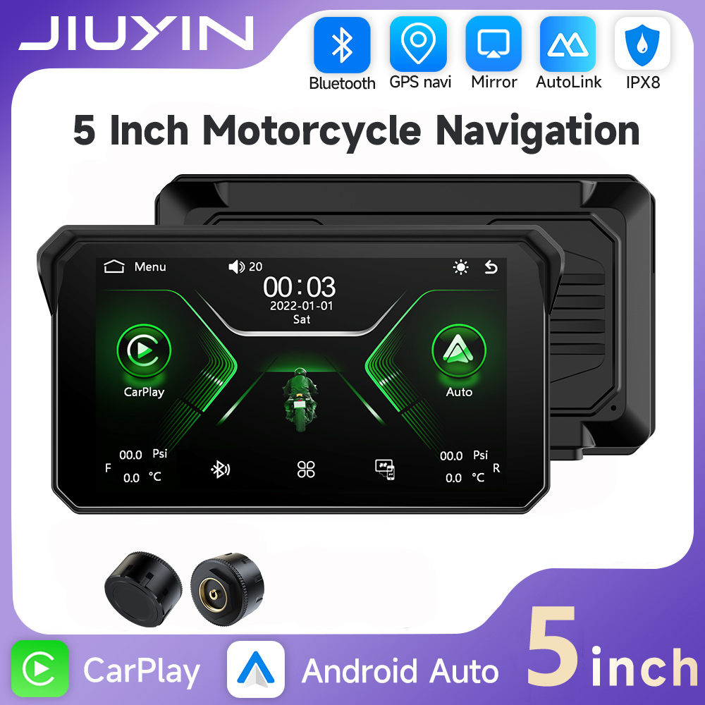 JIUYIN 5 インチワイヤレス CarPlay モト Android 自動ポータブルデジタルオートバイダッシュボード GPS オートバイナビゲーション表示画面