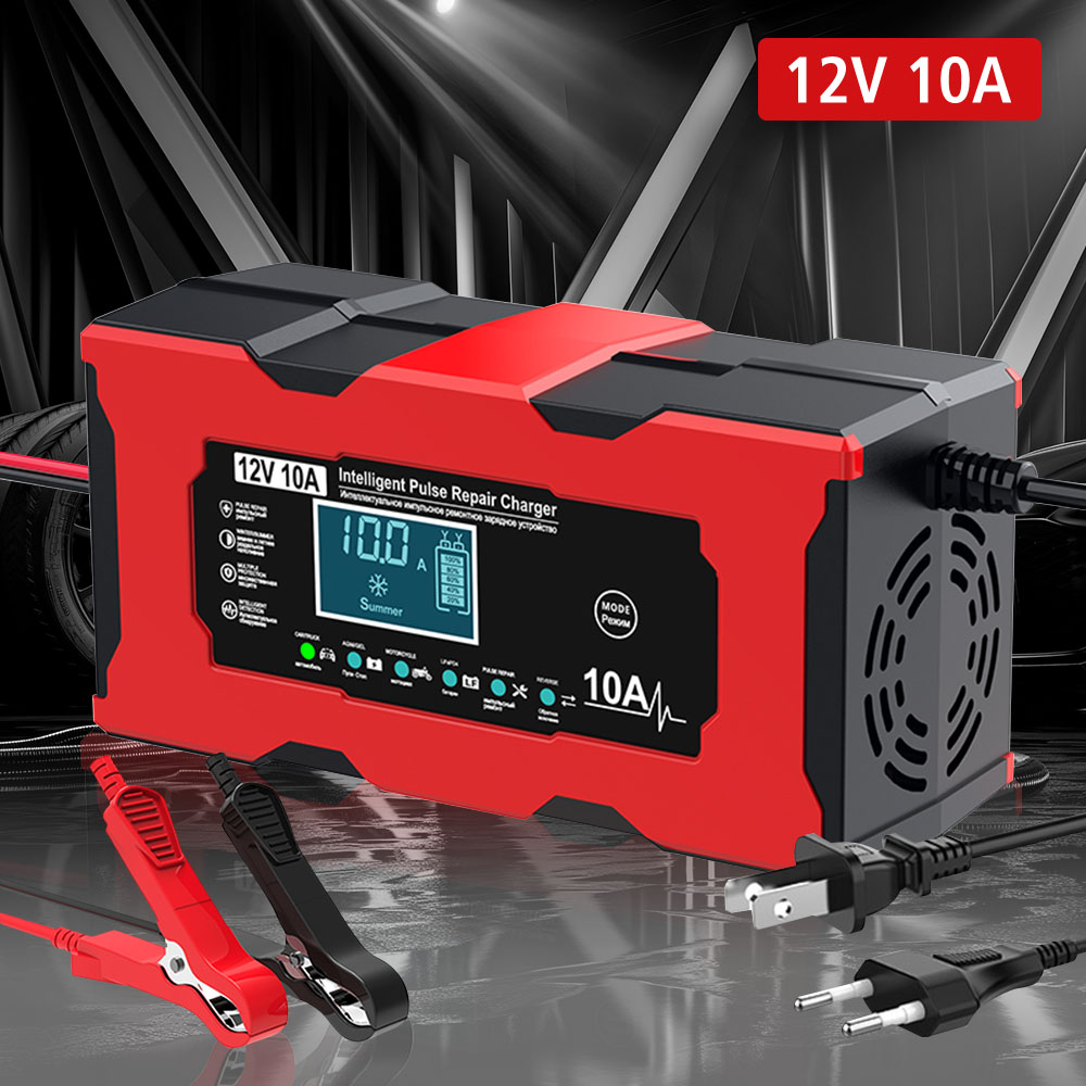 自動車バッテリー充電器 12V 10A インテリジェントパルス修復ツール鉄リチウム鉛酸電池蓄電池車の充電器