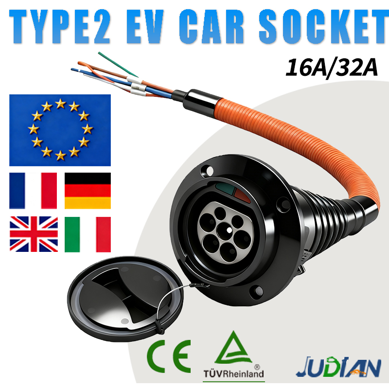 タイプ 2 オス EV 充電器ソケット 32A IEC 62196 EVSE アダプタ 0.5 メートルショートケーブル EV 充電コネクタ電気自動車車側
