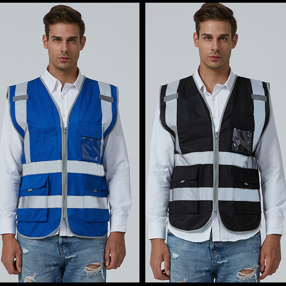 カスタムロゴ作業服ベストマルチポケットジッパーフロント男性女性建設現場作業 Hi Vis 安全服
