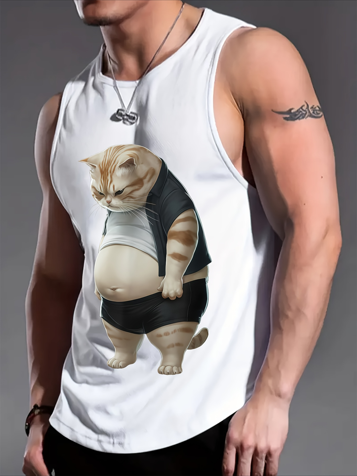 メンズおかしい働く猫グラフィックタンクトップおかしいレンガ運ぶ猫プリントノースリーブベストカジュアル夏ストリートデイリータンクトップ