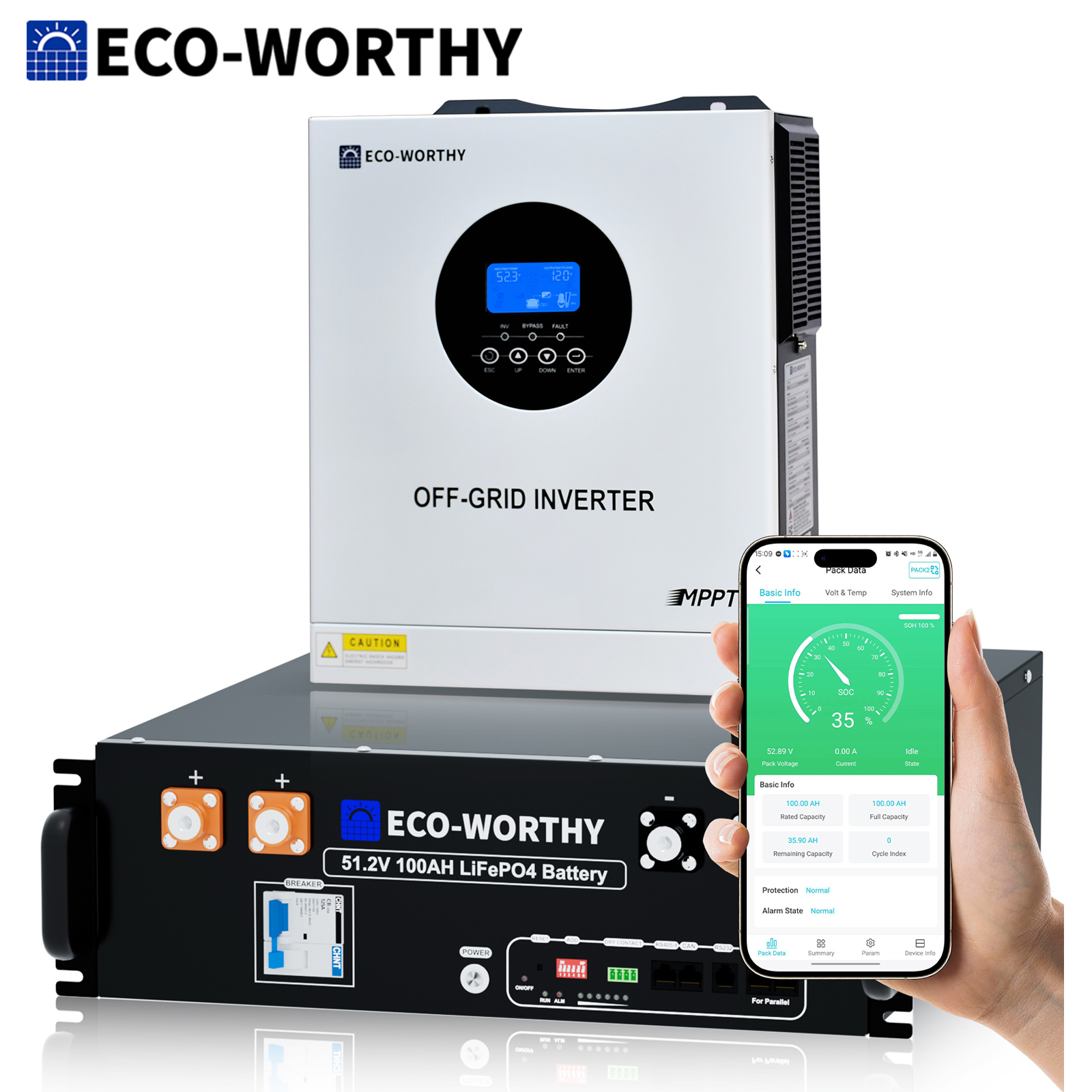 環境に優しい 5.12kWh 48V 100Ah リチウム LiFePO4 バッテリー 5kW 48V オフグリッド インバーター 家庭用バックアップ、緊急使用用