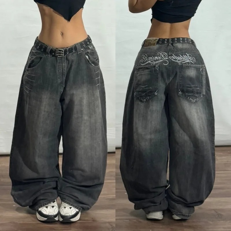 Y2K ファッション新しい女性レタープリントだぶだぶのジーンズストリートヴィンテージゴシック人気カジュアルジョーカーハイウエストワイドレッグパンツ服