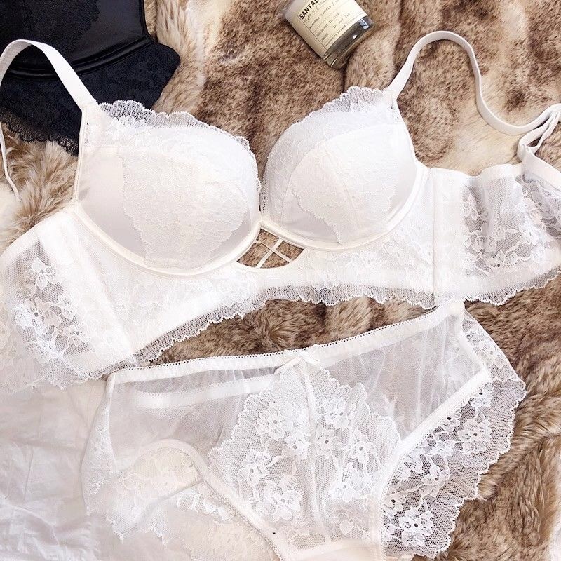 Lenceria Para Damas ホワイトレースのブラジャーとパンティセット女性用プッシュアップノンワイヤーシームレスランジェリーセットブラック中空アウト下着