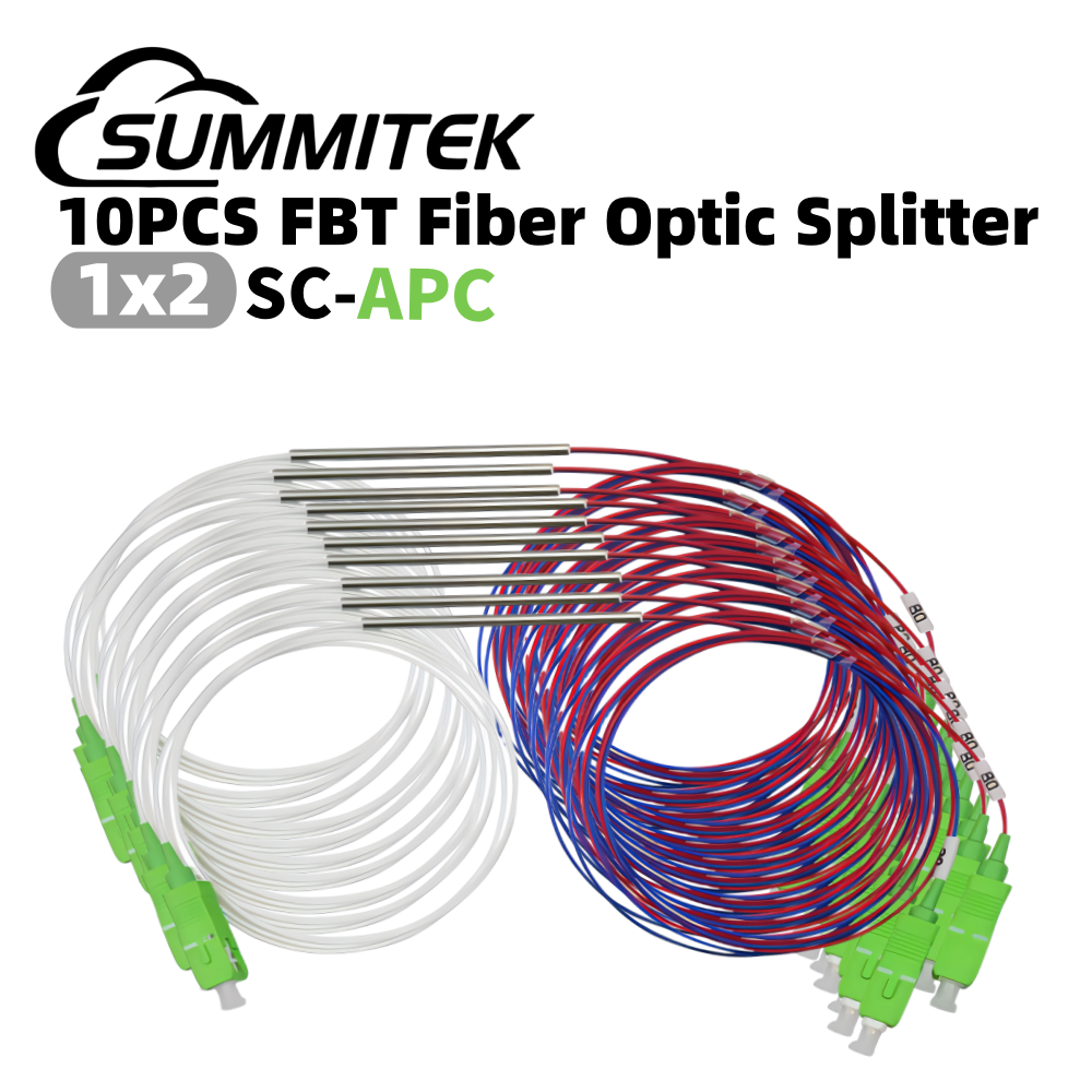 10 個 SUMMITEK APC 光ファイバースプリッター 1X2 50/50 40/60 30/70 20/80 異なるタイプアンバランスカプラーコネクタ付き