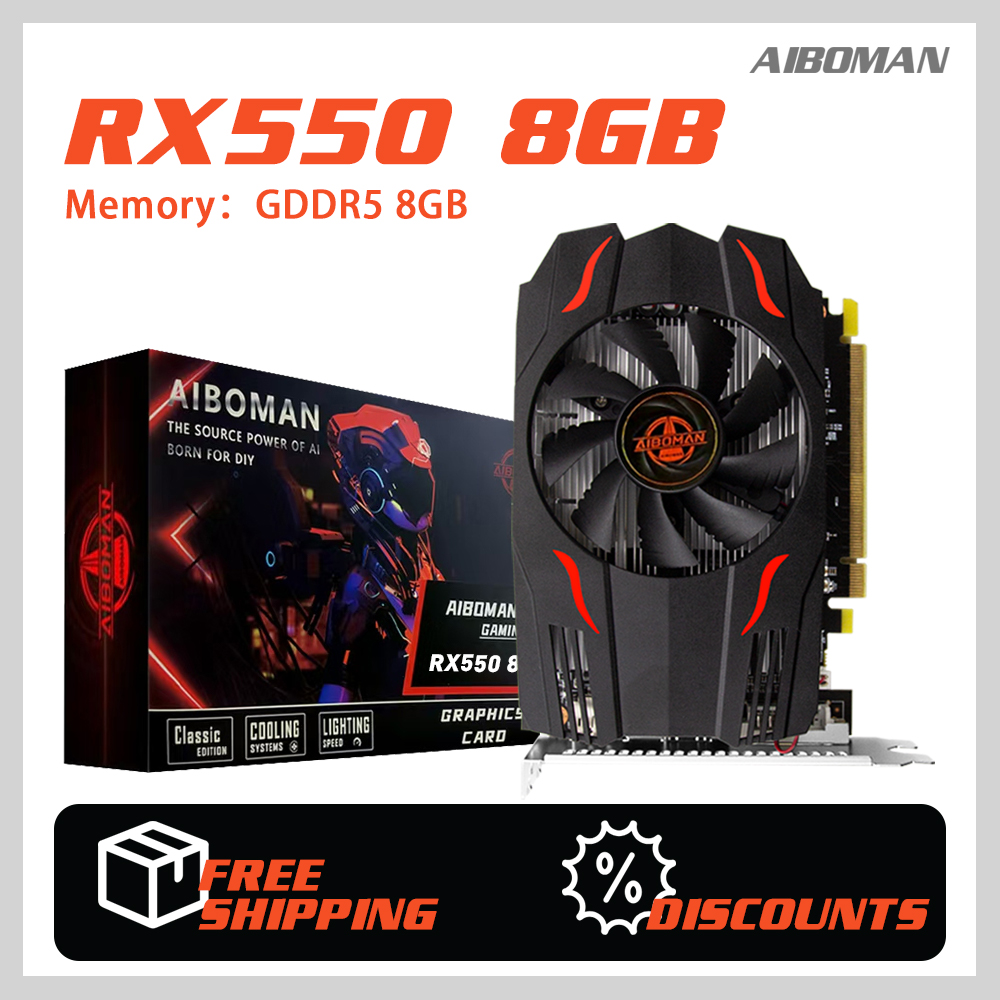 AIBOMAN AMD Radeon RX550 8GB ゲーミンググラフィックカード GDDR5 128ビット PCI Express 2.0 X16 デスクトップコンピュータ組み立て用