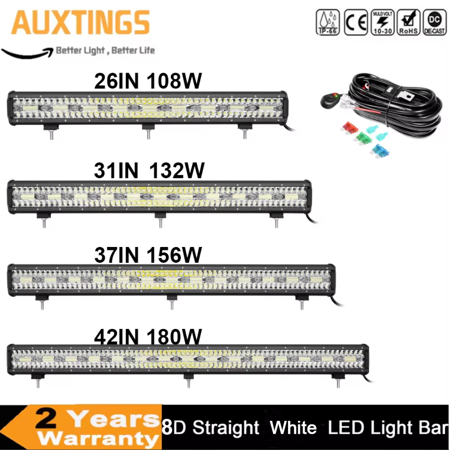 26-42 インチ 108W 132W 156W 180W LED ライトバー 8D オフロードランプコンボ 3 列 12V 24V トラック SUV ATV 4WD 4x4