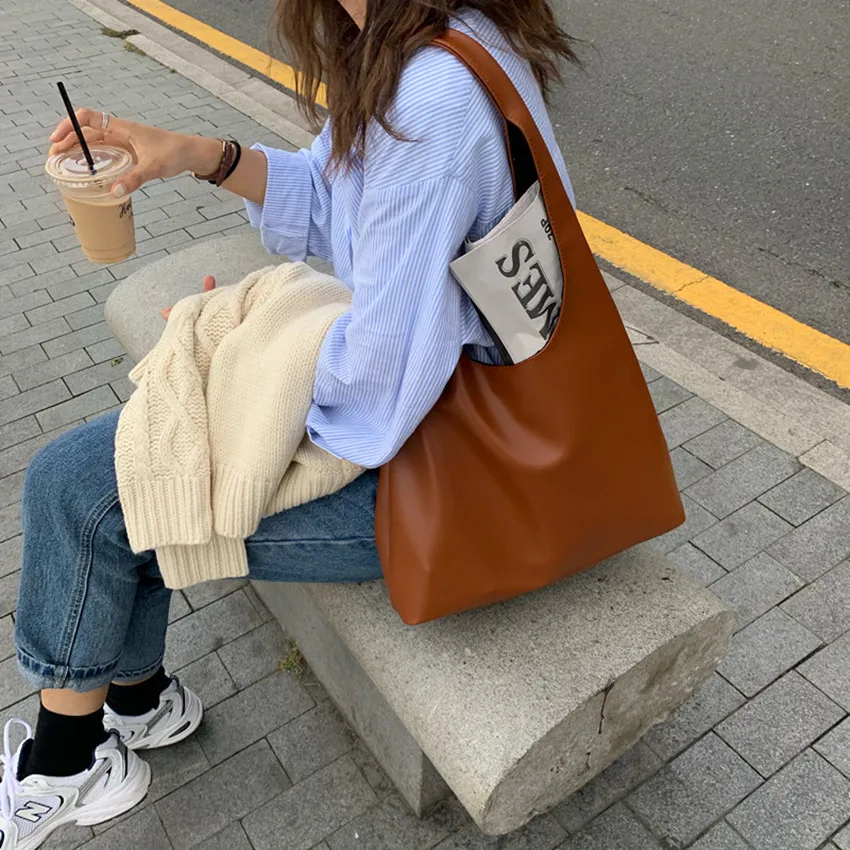 カジュアル女性ショルダーバッグ Pu レザートートハンドバッグ女性ショッピングバッグソフトレザー女性財布バッグ大容量トートバッグ