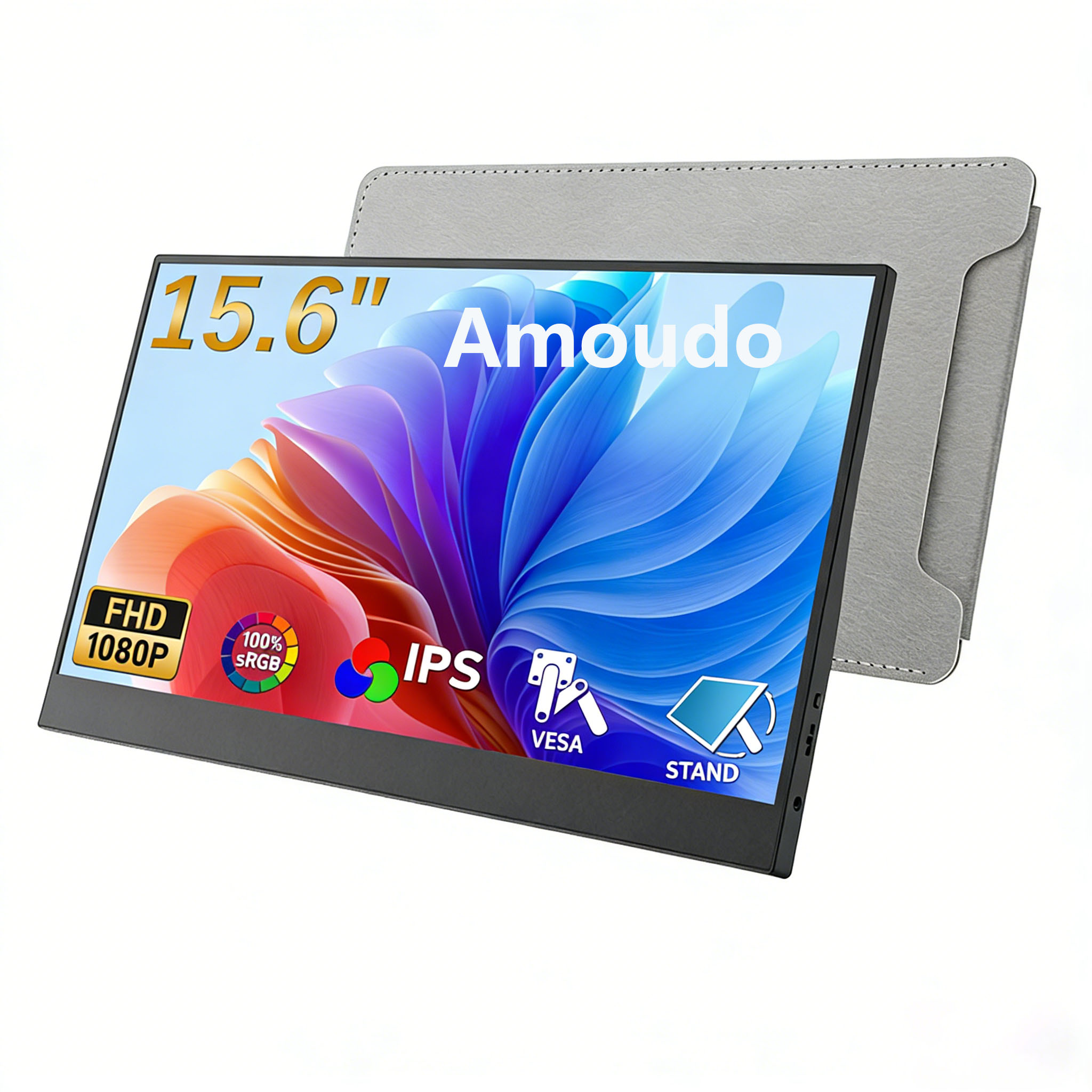 Amoudo 15.6 インチポータブルモニター 1920x1080P 拡張ディスプレイ IPS 液晶パネルペンホールスタンド VESA USBC ミニ HDMI モバイルディスプレイ
