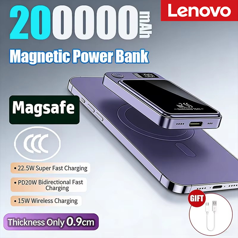 レノボ 2026 200000mAh 磁気ワイヤレス電源銀行ポータブル高速充電器 Magsafe 補助バッテリー iphone Huawei 社サムスン