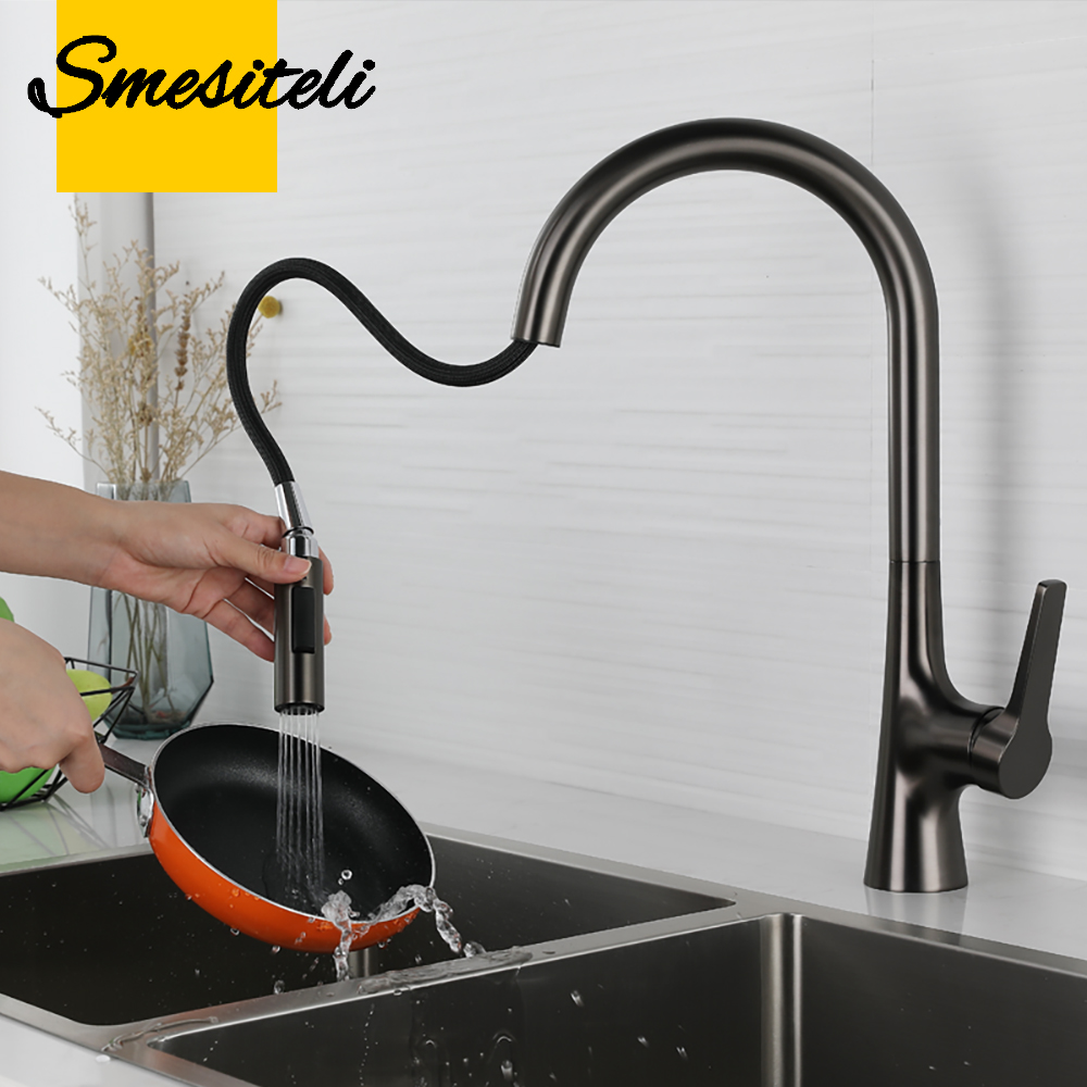 Smesiteli ガングレー真鍮単穴デッキマウント 360 度回転キッチン引き出し真鍮蛇口温水および冷水シンクタップ