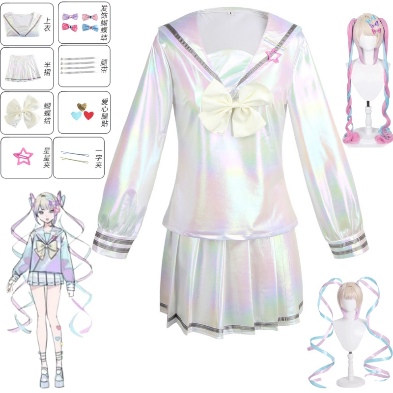 ゲームNEEDY GIRL OVERDOSE KAngelコスプレ衣装フルセット服セーラースーツJK制服レーザーカラースカートリボンウィッグ†