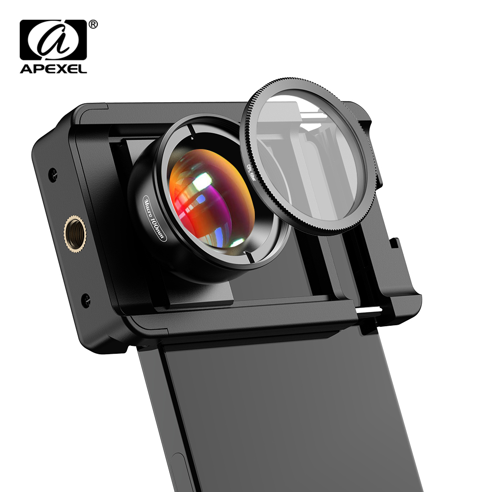 APEXEL 新しいアップグレードされた 4k HD 100mm マクロレンズ CPL フィルター付きユニバーサルクランプマイクロレンズ iPhone Samsung およびすべてのスマートフォン用