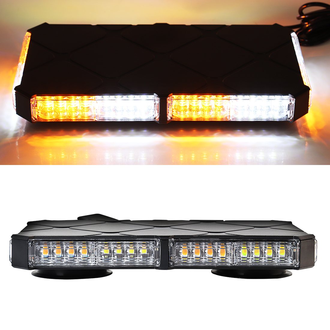 Vgetting 48 LED 車ルーフトップ LED ストロボライト点滅黄白交通安全信号ランプ緊急警告ランプ部品 12V