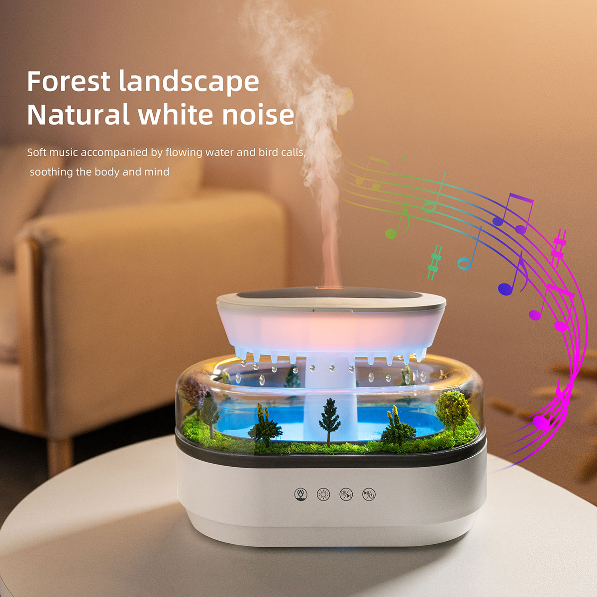 卸売レインドロップアロマディフューザー音楽と LED ライト超音波エッセンシャルオイル加湿器