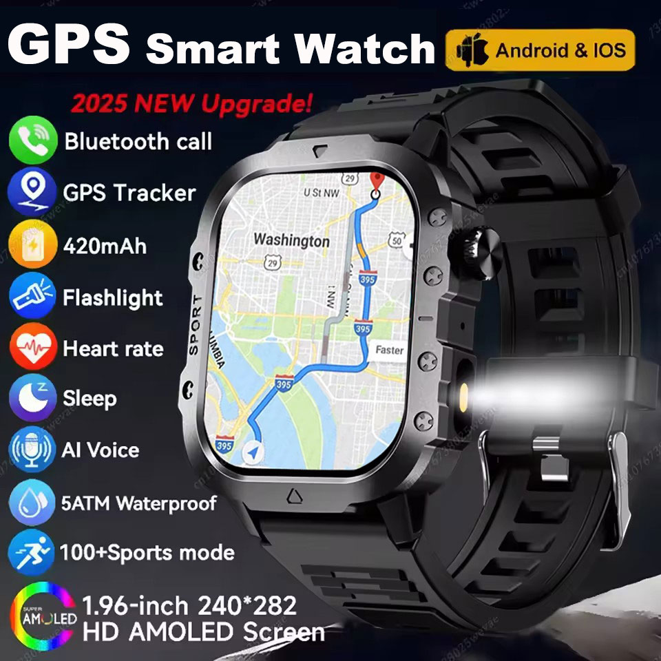 2025 新しいスマートウォッチ男性 Militray 屋外 GPS スポーツ腕時計心拍数睡眠防水スマートウォッチ IOS Android
