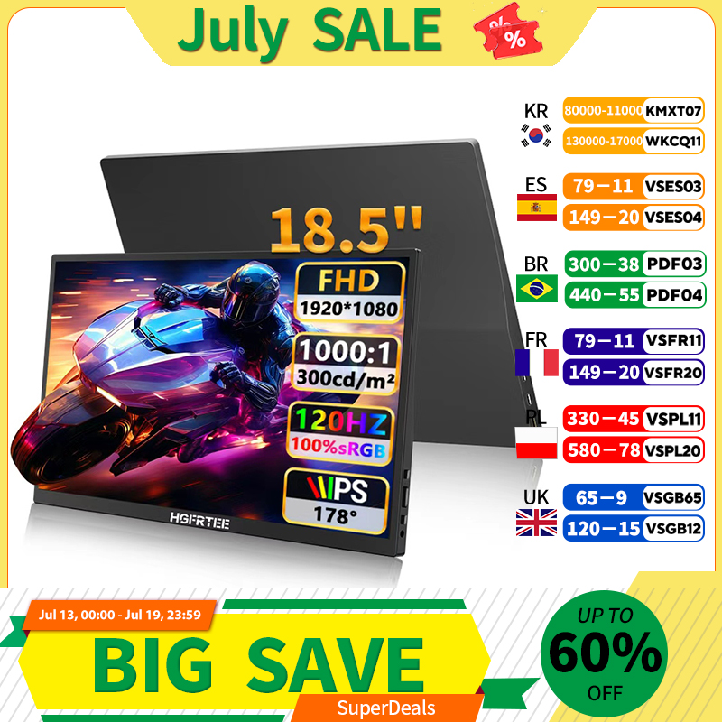 HGFRTEE 18.5 インチ 120Hz モニター 300Cd/m² 100% SRGB ゲーム PC コンピュータディスプレイ ミニ HDMI-Compatib/Type-C PS4/5 Xbox スイッチ用