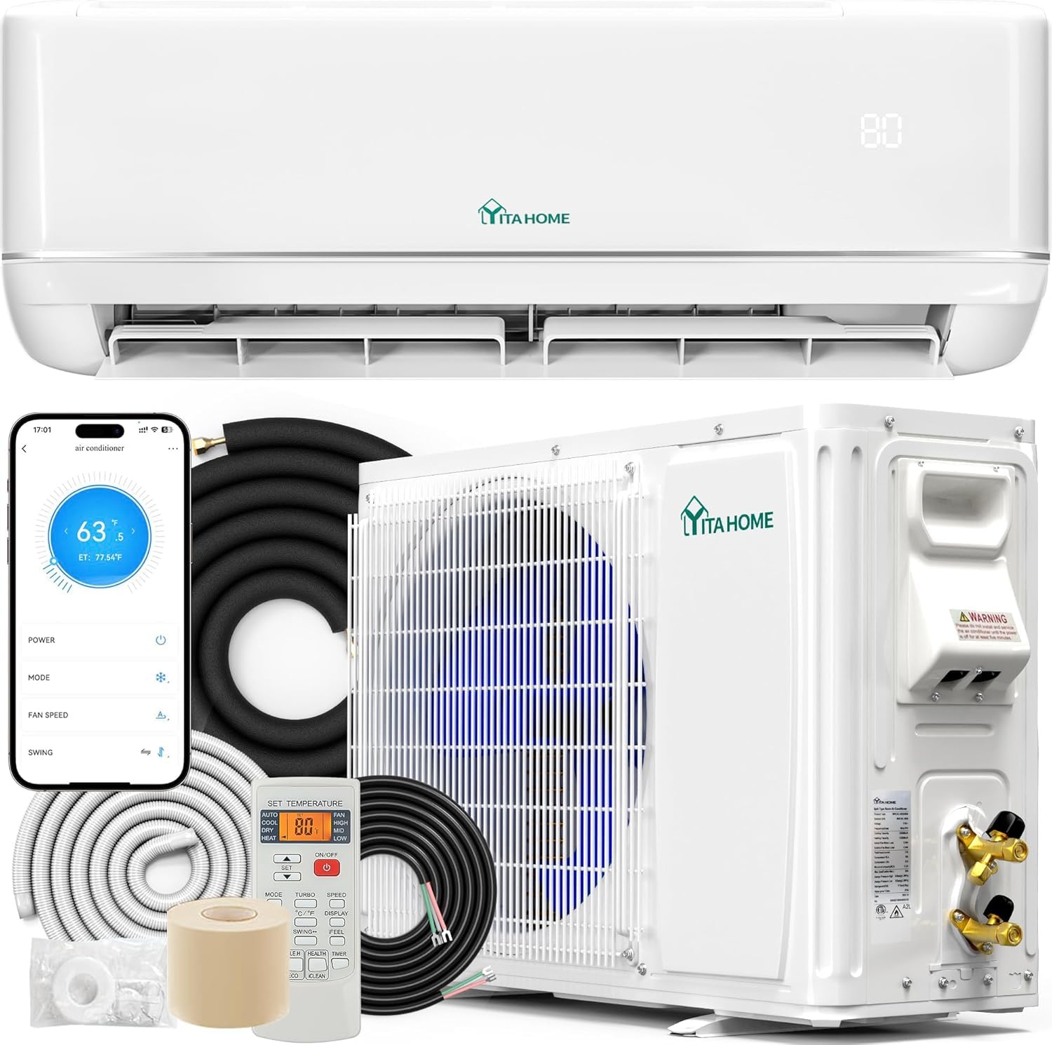 21 SEER2 18000 BTU ミニ スプリット AC/暖房システム 208 ～ 230V、Wi-Fi 付きプリチャージ インバーター システム