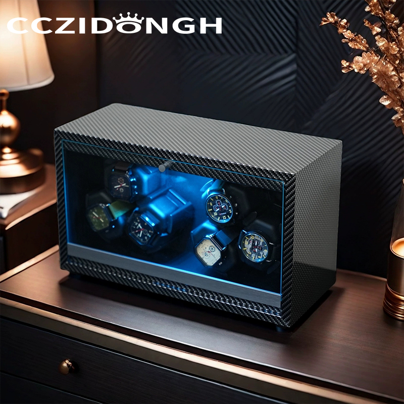CCZIDONGH ウォッチワインダー自動ガラスカバー機械式時計ローテーターホルダー木製ケースワインディングキャビネット時計収納ボックス