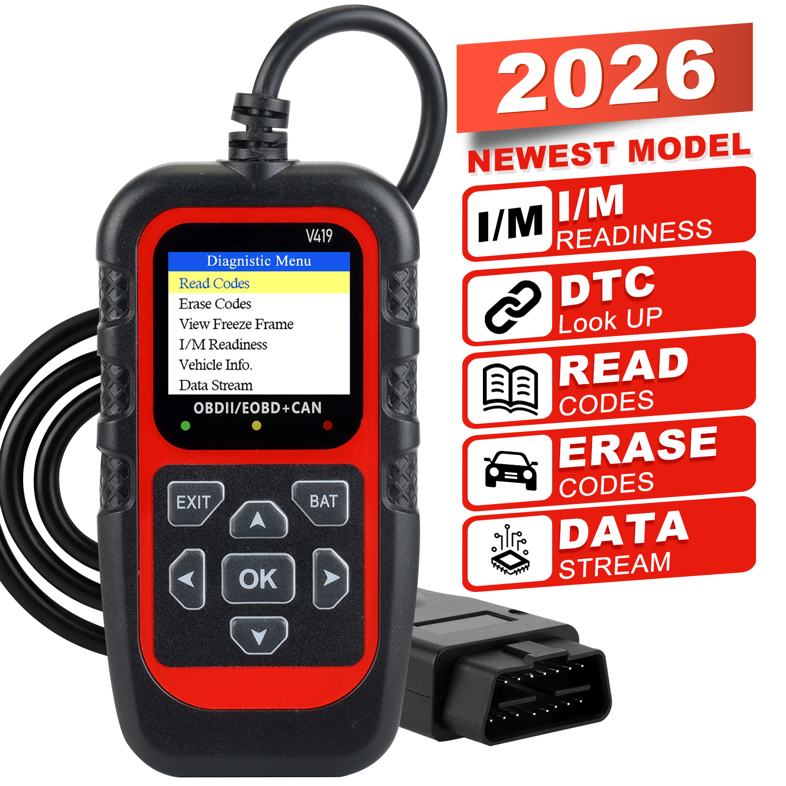 V419scanner 車診断ツール自動車 OBD2 スキャナーチェックエンジンコードリーダー