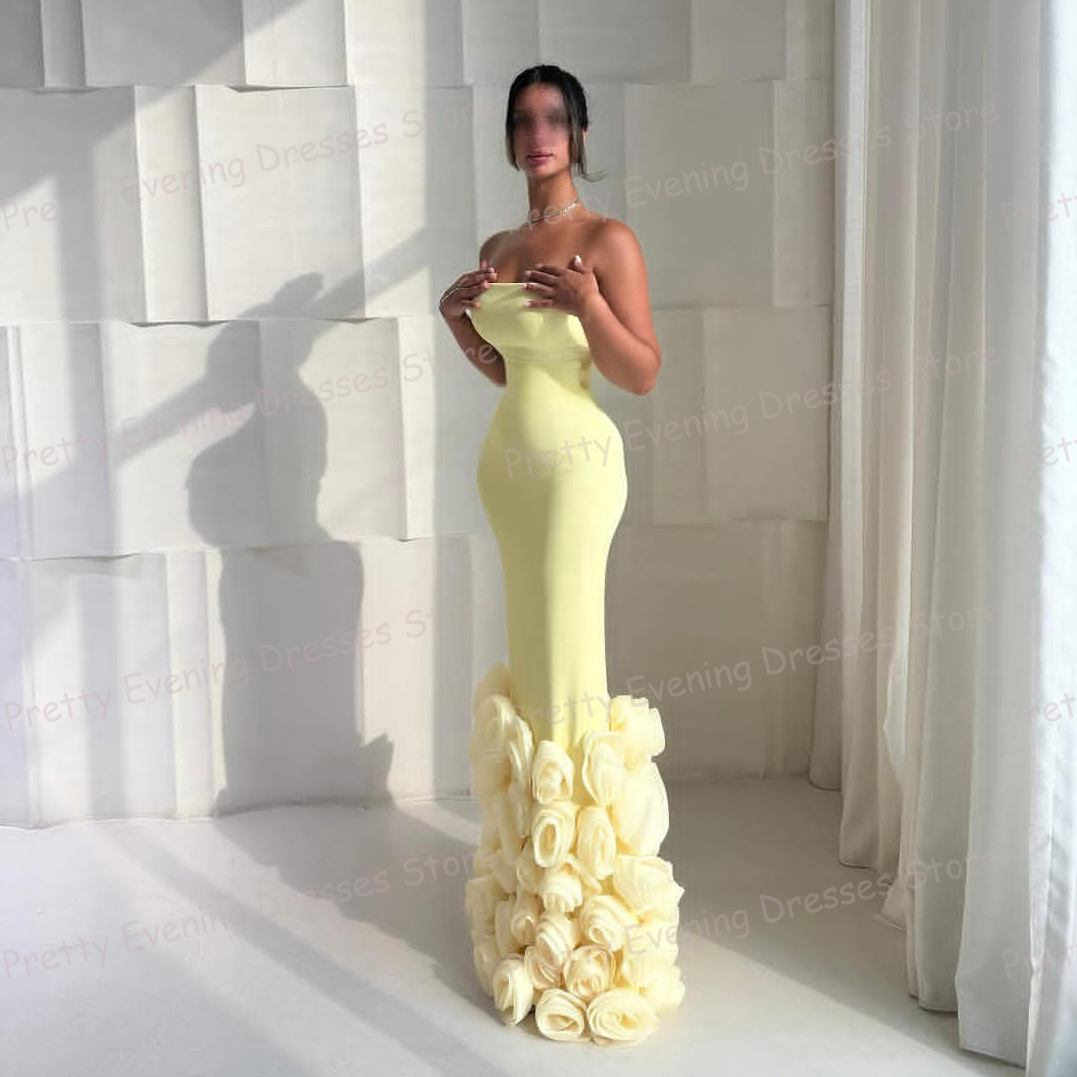 絶妙な花のイブニングドレスノースリーブファッションマーメイド女性のプロムパーティードレスストラップレスセクシーなガラ Vestidos デノビア 2026