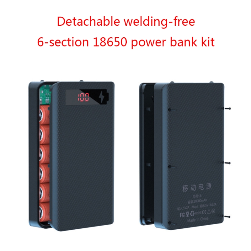 6 スロット取り外し可能なバッテリー電源シェル DIY 電源銀行ケース 18650 バッテリーホルダーケースデュアル USB 電源ボックス電源銀行 DIY パーツ