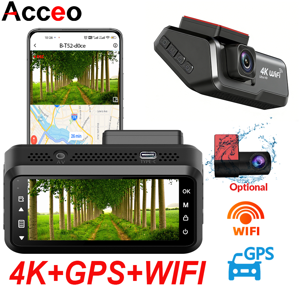 4K WIFI GPS ダッシュカム ミニ CAR DVR ドライブレコーダー フロントとリアのデュアルレンズ 1080P ブラックボックスカメラ ナイトビジョン パーキングモニター