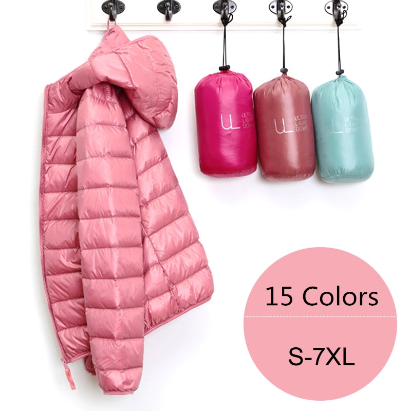 女性フグジャケット 15 色プラスサイズ 5XL 6XL 7XL 2025 春の新作秋の女性の超軽量パッカブルフード付きダウンコート